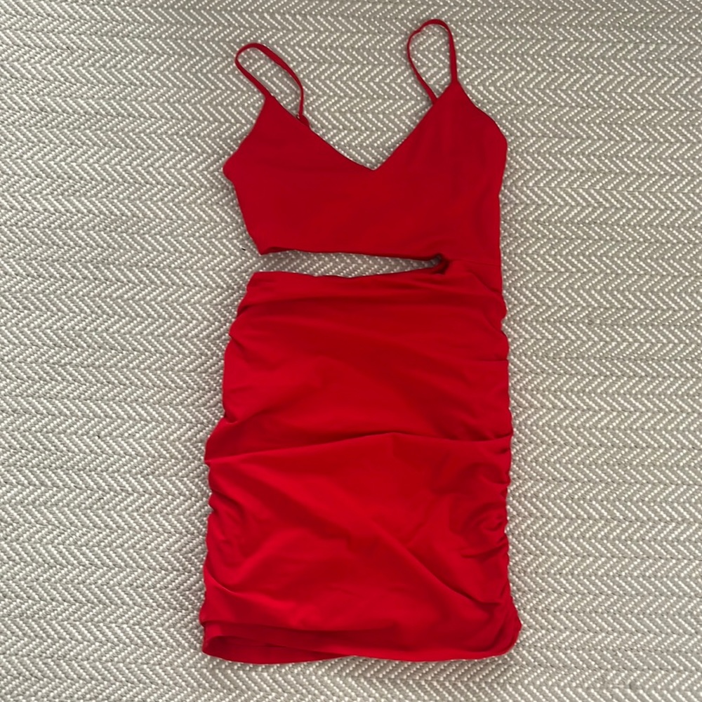 Superdown V neck Red cut out mini dress